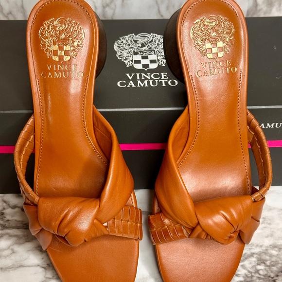 Vince Camuto Tan Leather Mules with Braided Detail - Picture 2 of 5
